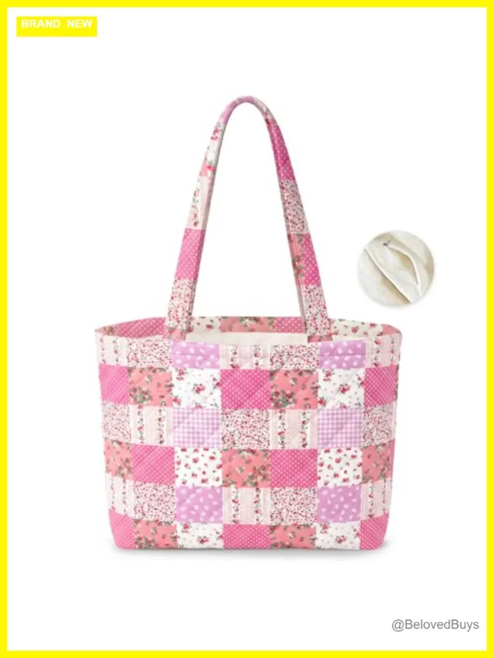 Quilted Cotton Floral Patchwork Tote Bag with Pockets